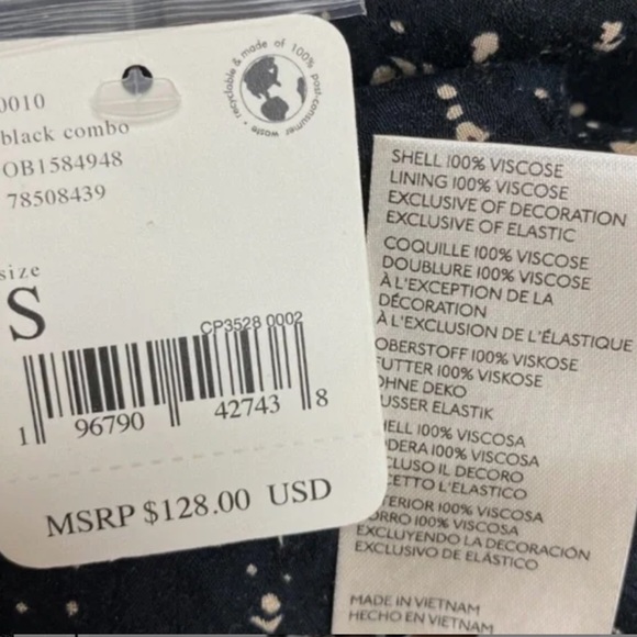 Free People Black Tess Floral Long Sleeve Smock Mini Dress~Size Small~NWT - Picture 7 of 9